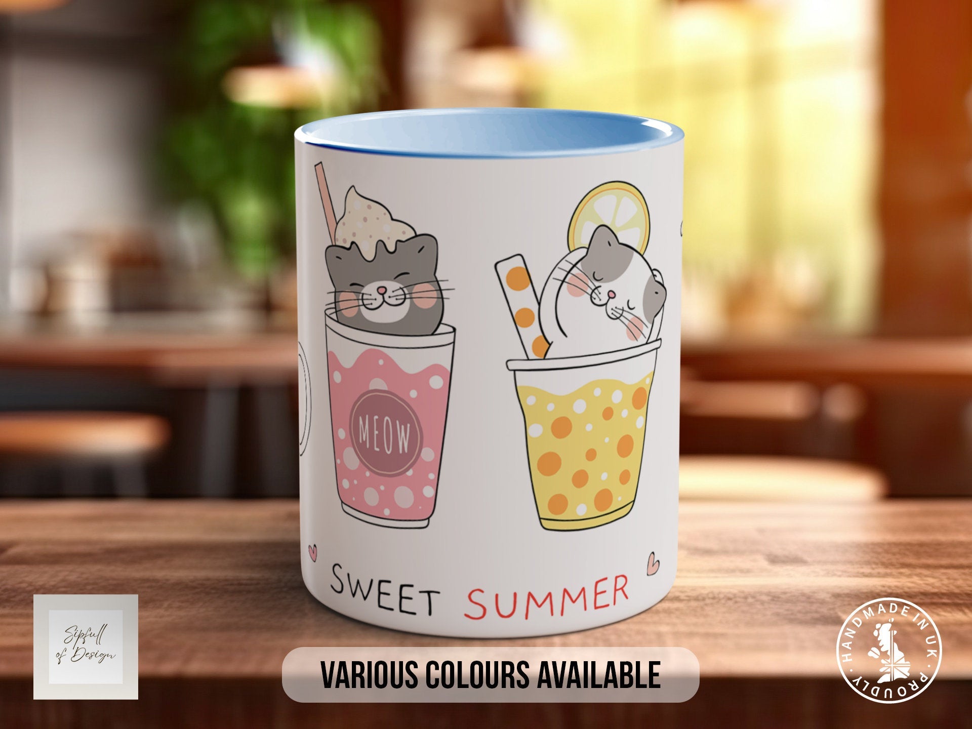 Cute Cats in smoothie cups Mug - Coloured 11oz, Bone China 10oz and 15oz and Latte 12oz options