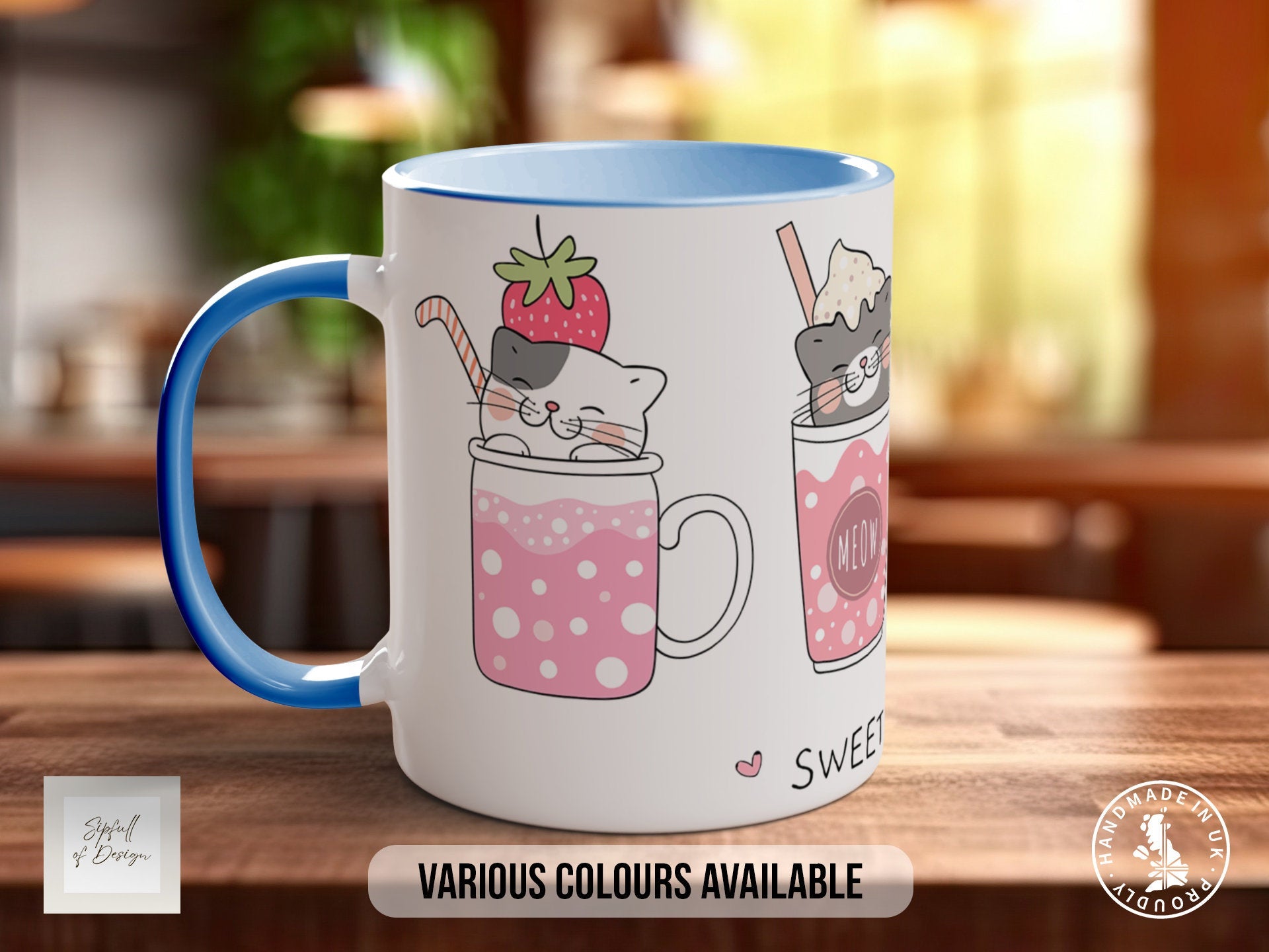 Cute Cats in smoothie cups Mug - Coloured 11oz, Bone China 10oz and 15oz and Latte 12oz options