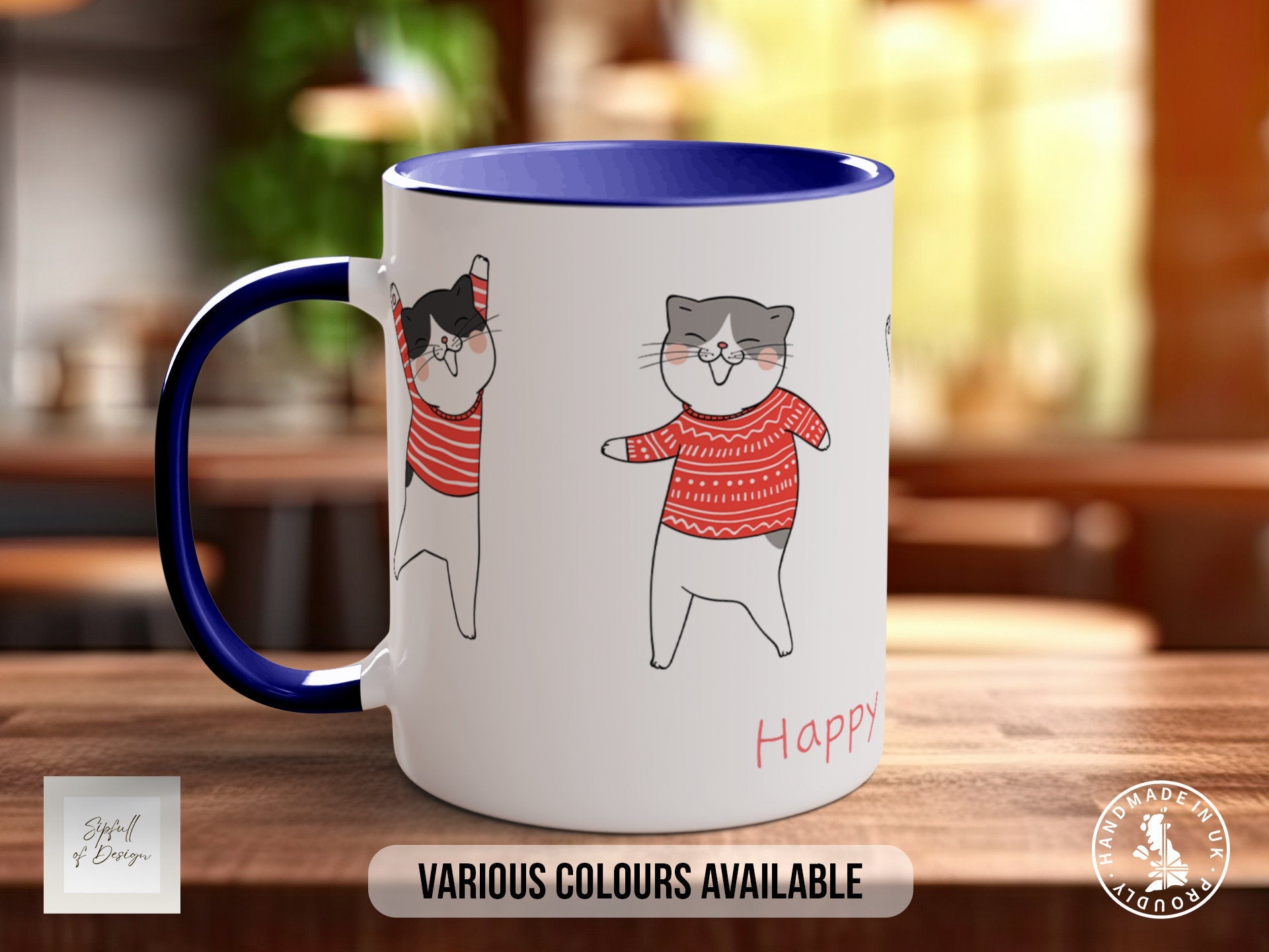 Cute Dancing Cats Mug - Coloured 11oz, Bone China 10oz and 15oz and Latte 12oz options