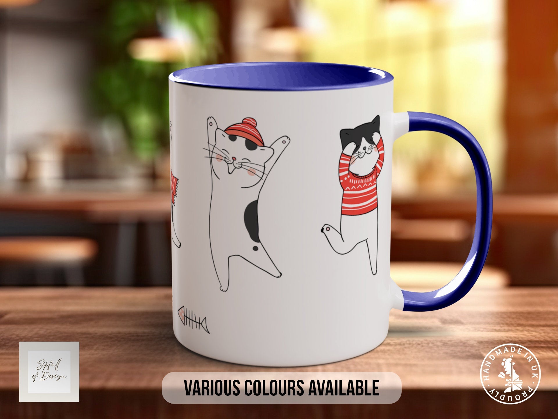 Cute Dancing Cats Mug - Coloured 11oz, Bone China 10oz and 15oz and Latte 12oz options