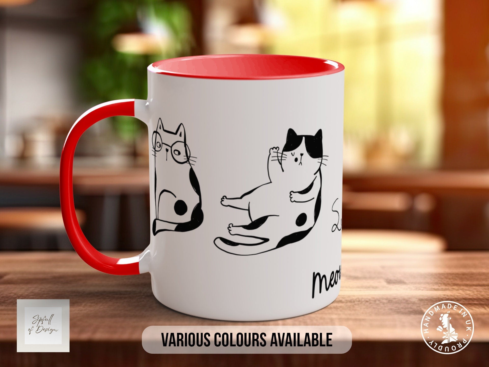 Cute Doodle Cats Mug - Coloured 11oz, Bone China 10oz and 15oz and Latte 12oz options
