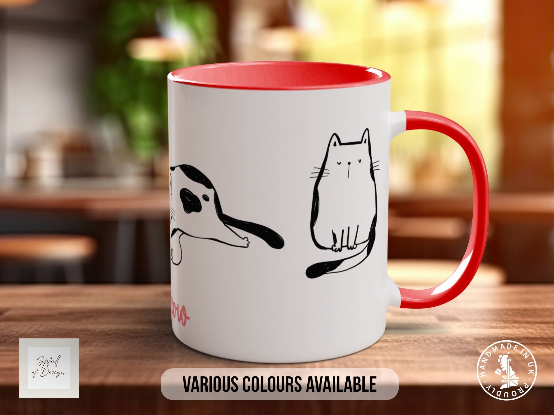Cute Doodle Cats Mug - Coloured 11oz, Bone China 10oz and 15oz and Latte 12oz options