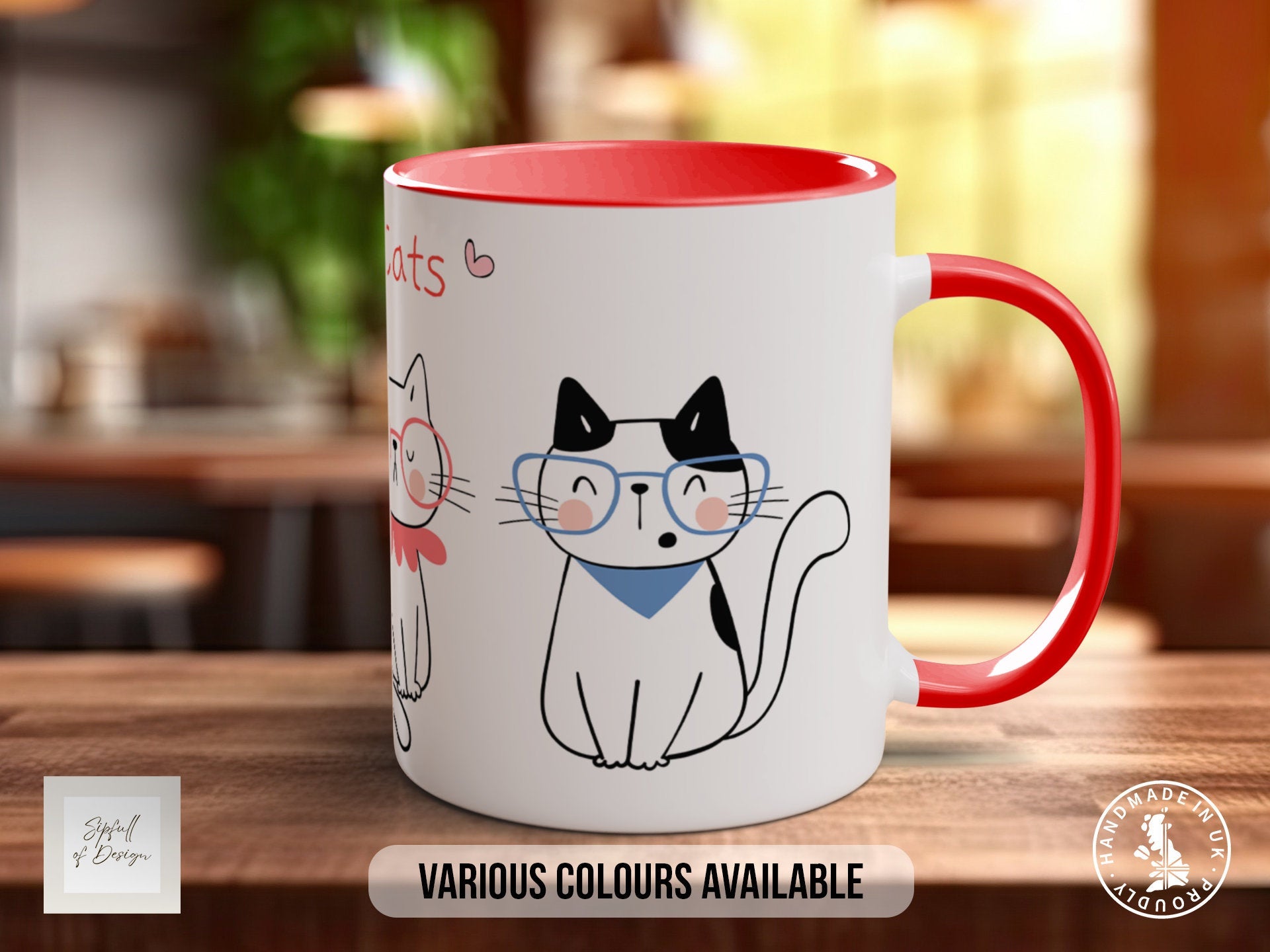 Cute Meowy Cat Mug - Coloured 11oz, Bone China 10oz and 15oz and Latte 12oz options