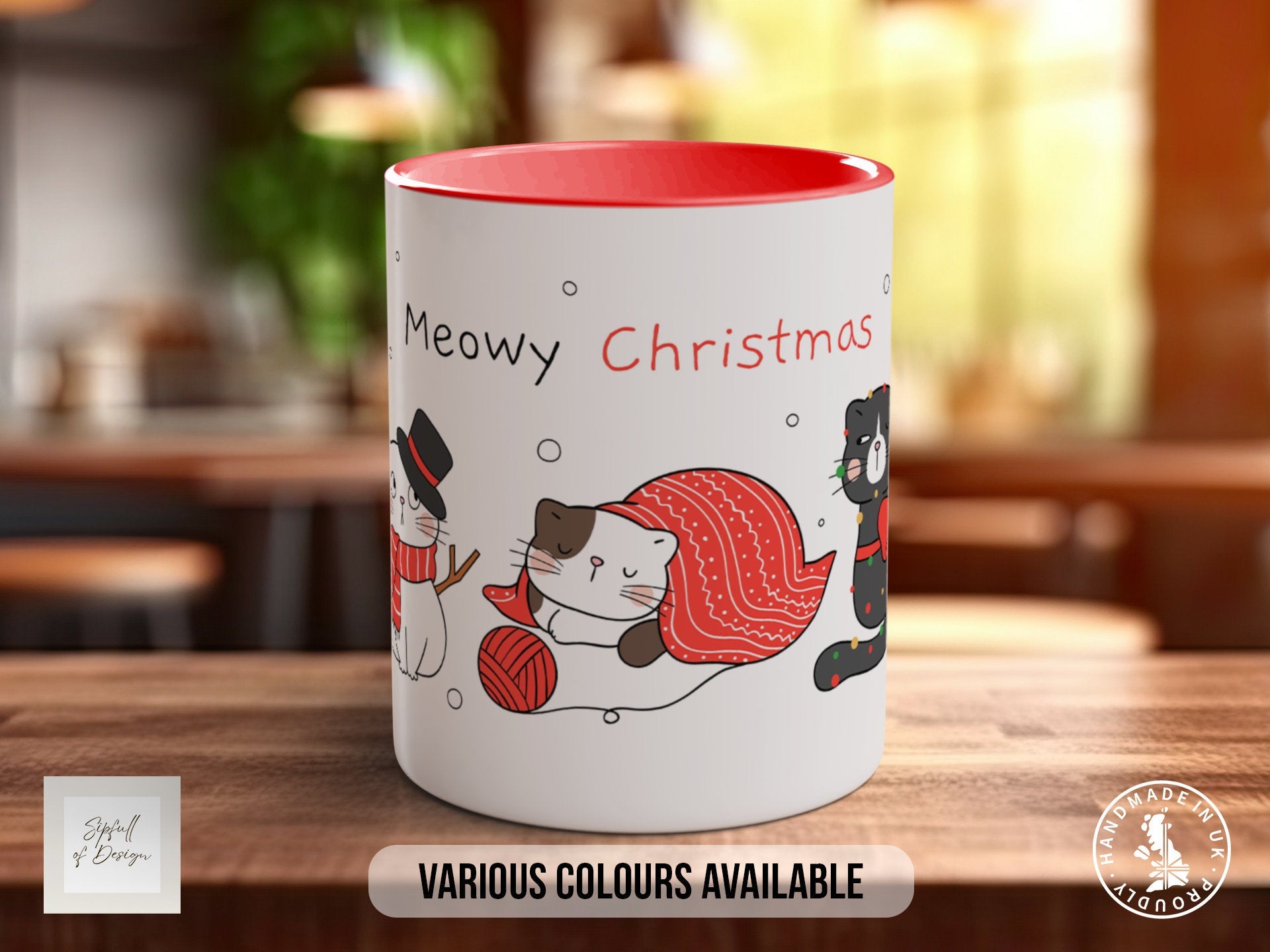 Cute Meowy Cat Coloured Mug (2) - Coloured 11oz, Bone China 10oz and 15oz and Latte 12oz options