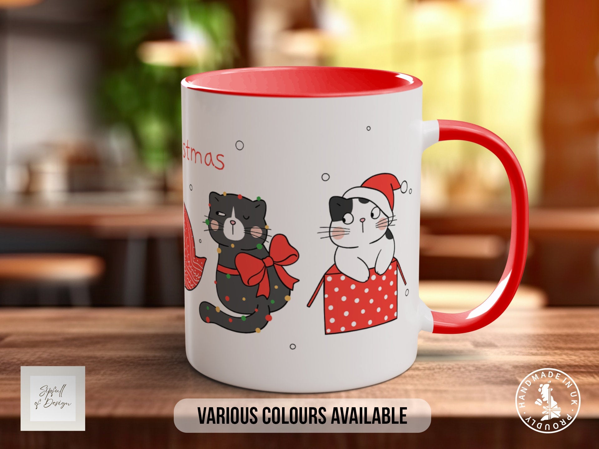 Cute Meowy Cat Coloured Mug (2) - Coloured 11oz, Bone China 10oz and 15oz and Latte 12oz options