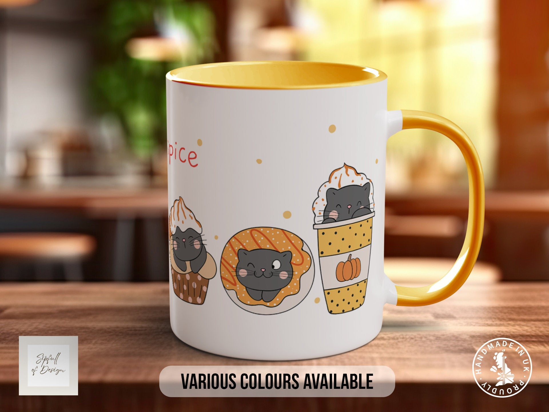 Cute Pumpkin Spices Latte Cats Mug - Coloured 11oz, Bone China 10oz and 15oz and Latte 12oz options