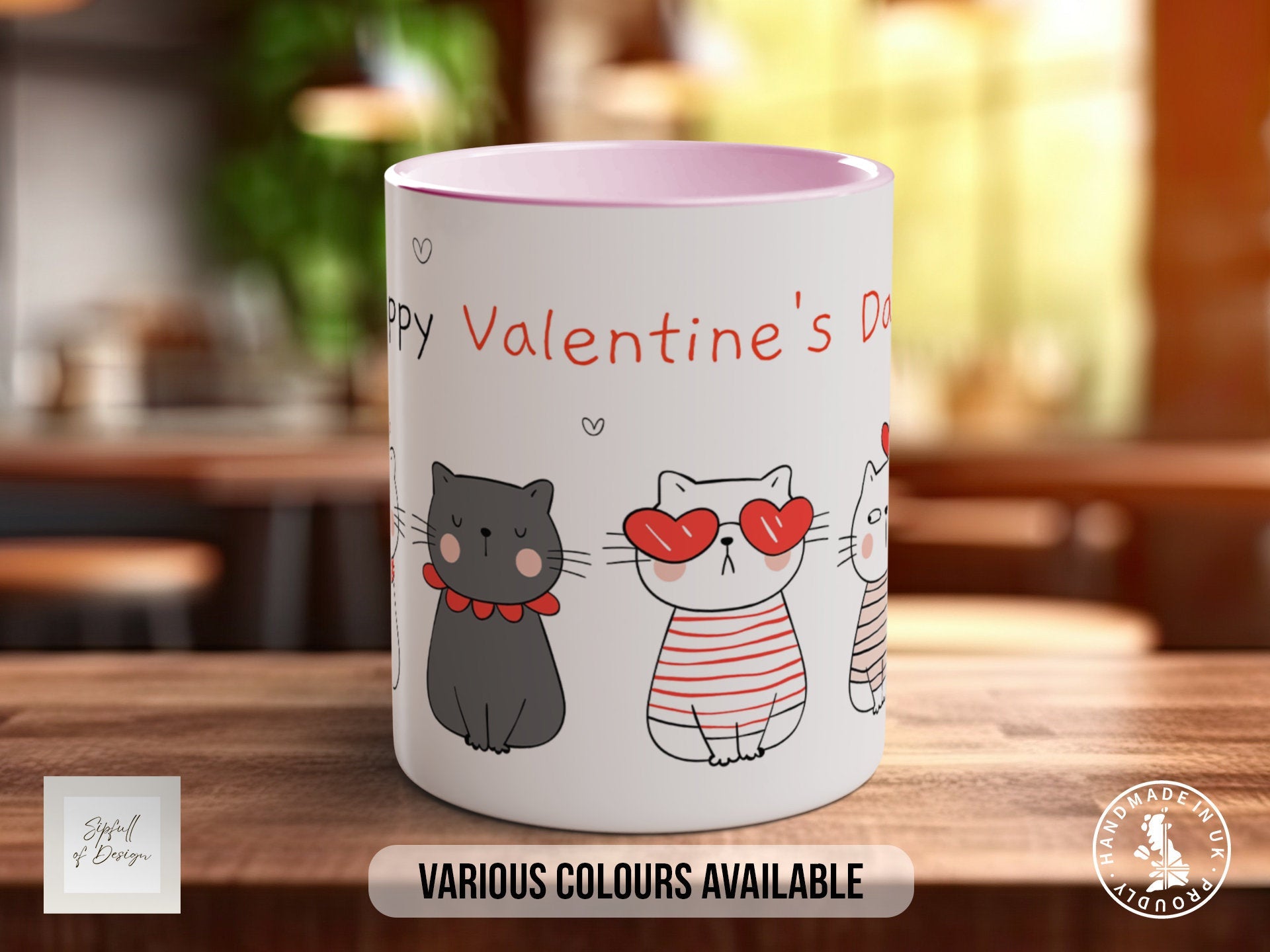 Cute Valentine Cats Mug - Coloured 11oz, Bone China 10oz and 15oz and Latte 12oz options