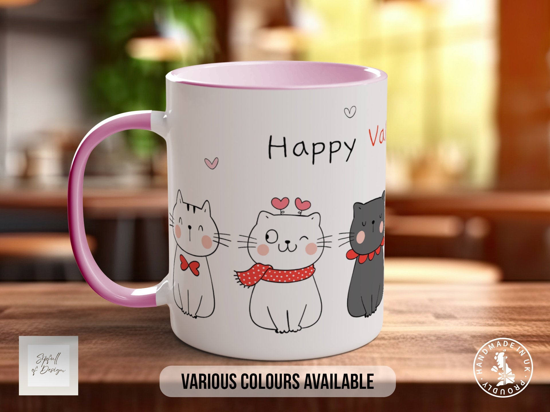 Cute Valentine Cats Mug - Coloured 11oz, Bone China 10oz and 15oz and Latte 12oz options