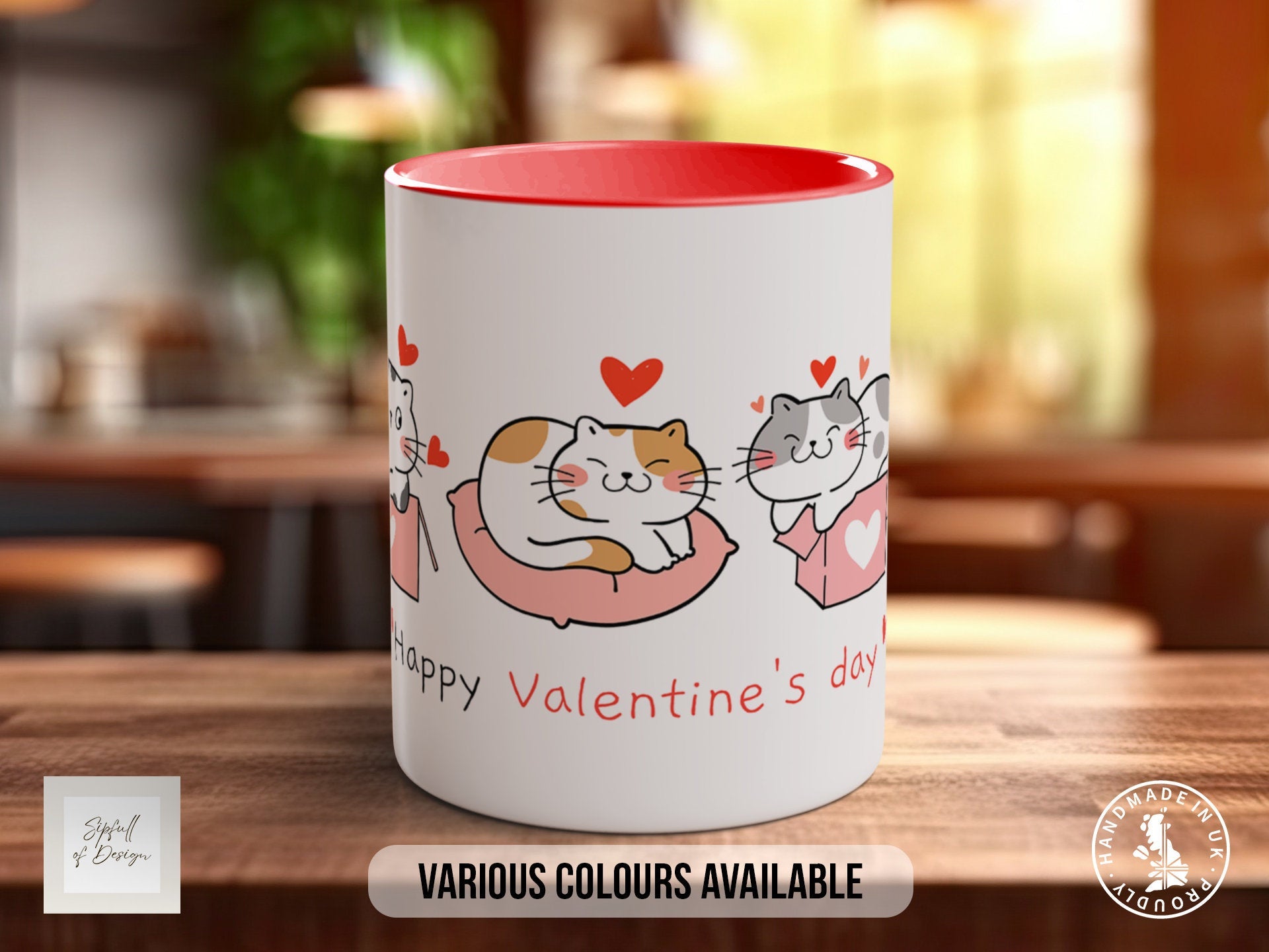 Cute Valentine Cats Mug - Coloured 11oz, Bone China 10oz and 15oz and Latte 12oz options