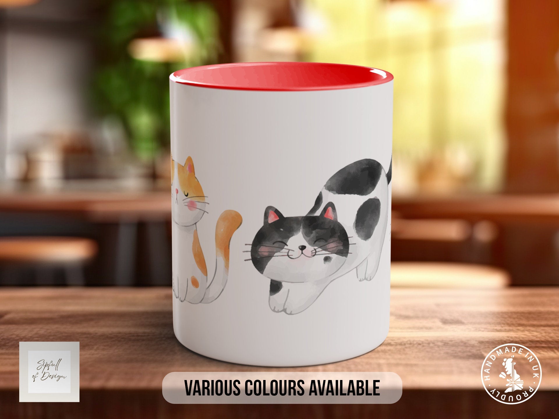Cute Watercolour Cats Mug - Coloured 11oz, Bone China 10oz and 15oz and Latte 12oz options