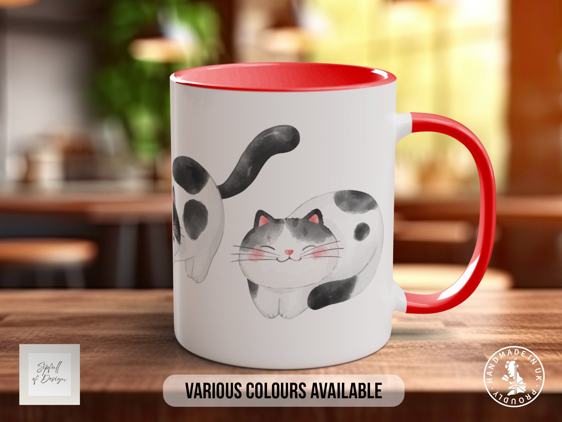 Cute Watercolour Cats Mug - Coloured 11oz, Bone China 10oz and 15oz and Latte 12oz options