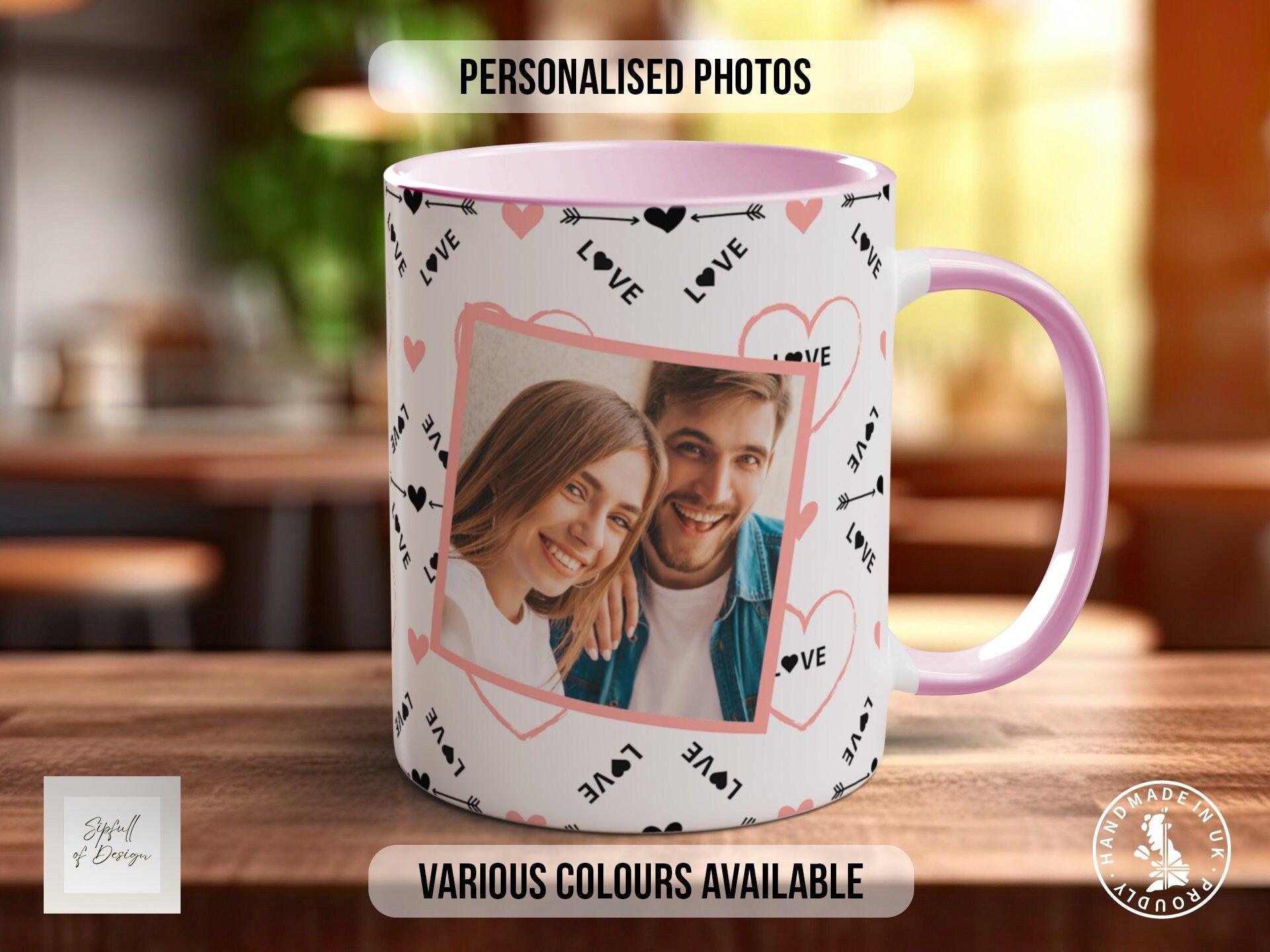 Love Heart personalised Photo Mug Valentines Coloured Mug - Sipfull of Design