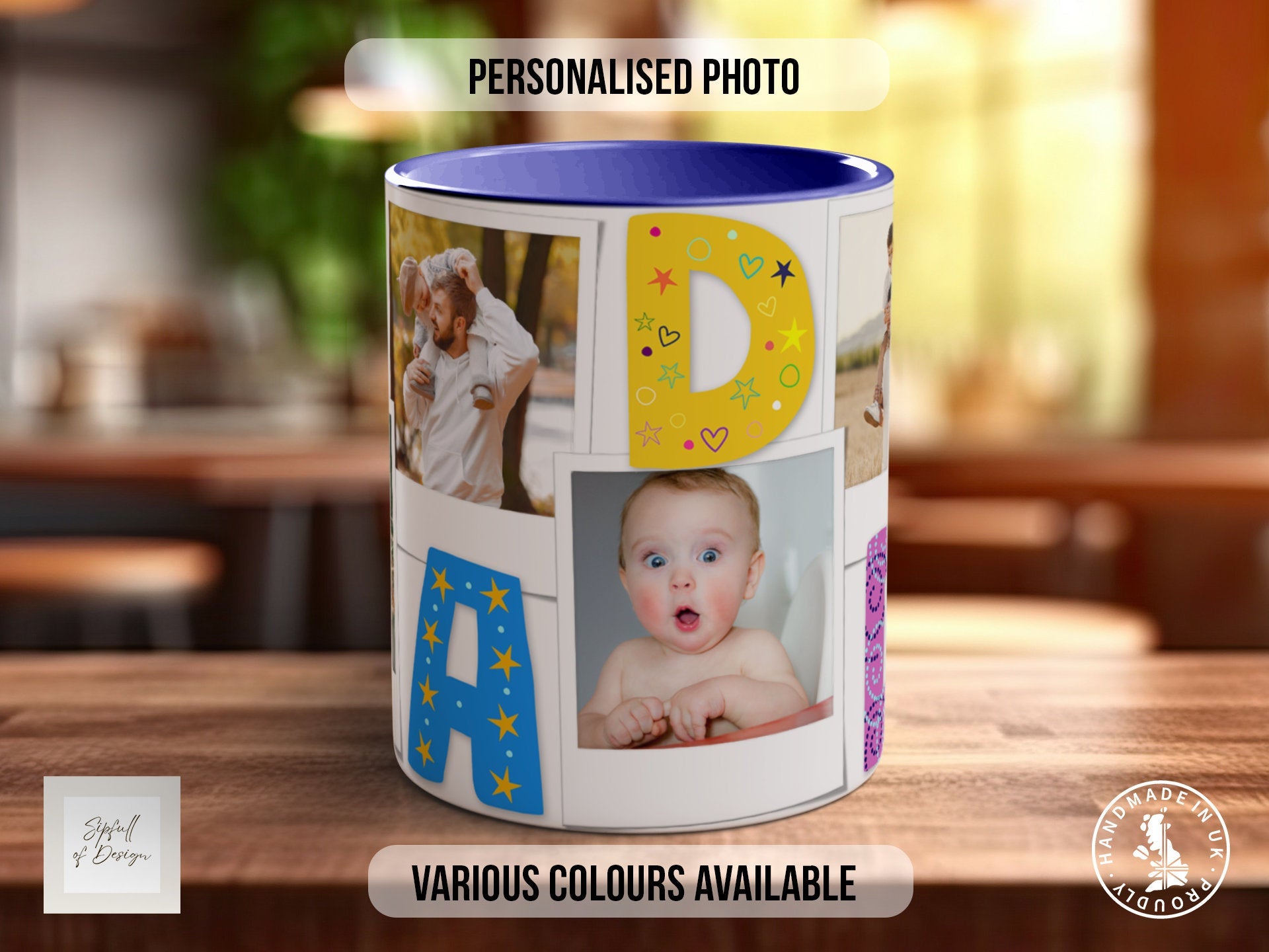 Daddy Personalised Photo Mug - Coloured with Your Photos Father Day