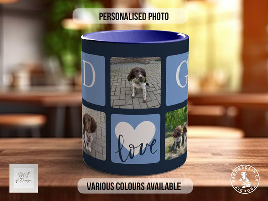 Personalised Dog Mug - Blue Photo Grid - Multiple Mug Colours - Sipfull of Design
