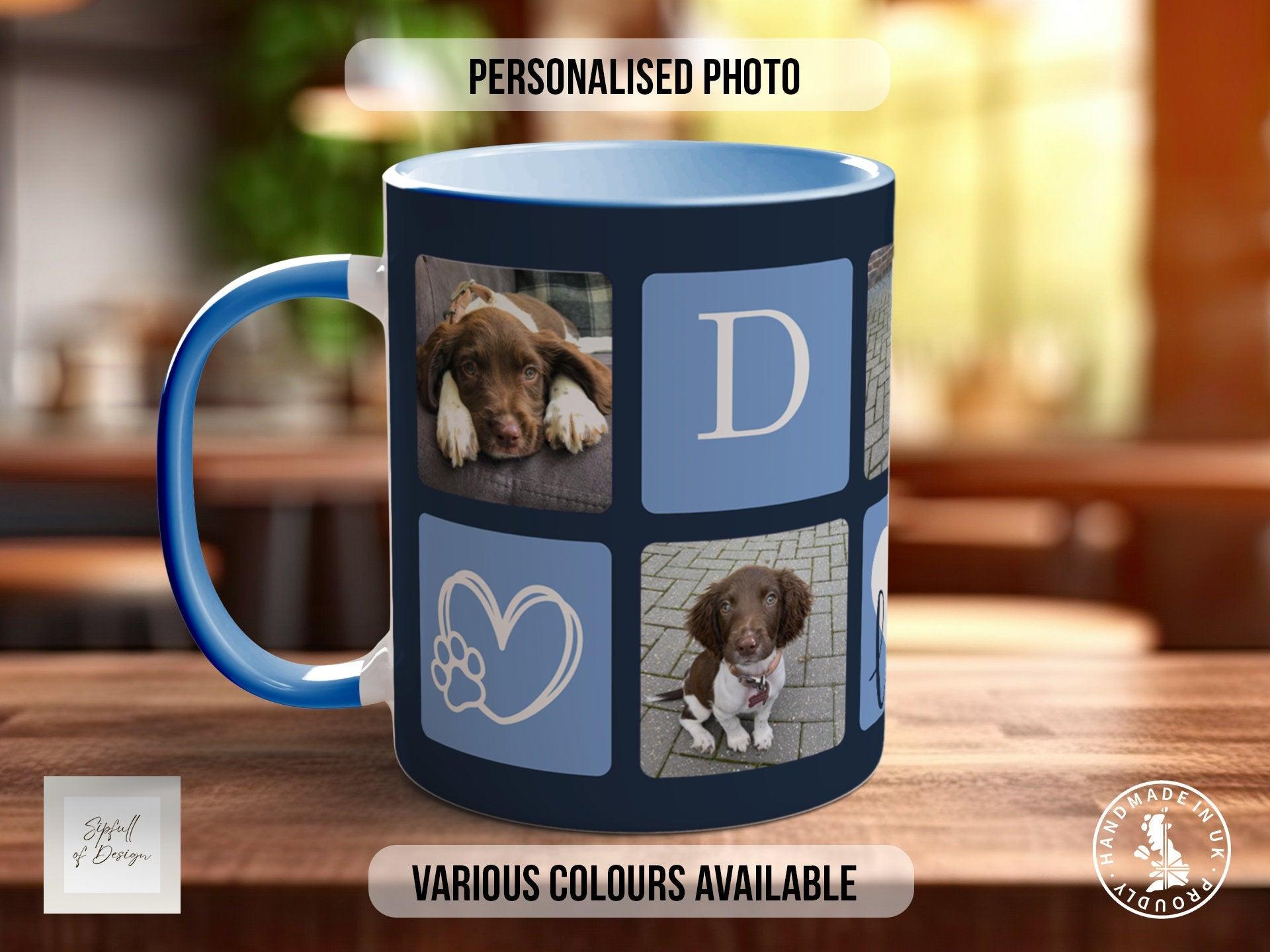 Personalised Dog Mug - Blue Photo Grid - Multiple Mug Colours - Sipfull of Design