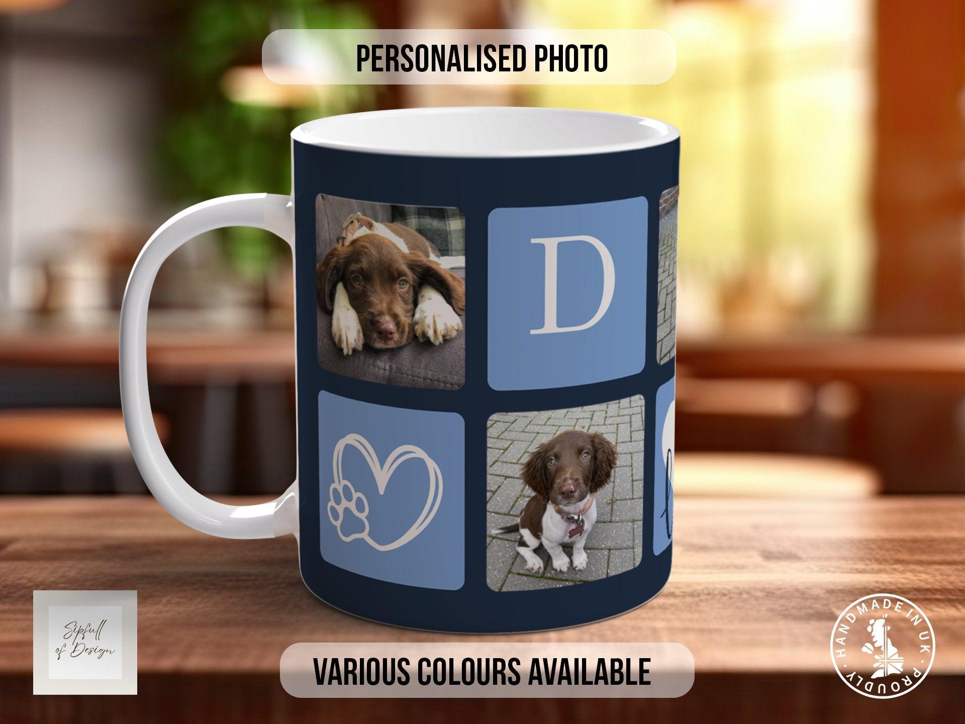 Personalised Dog Mug - Blue Photo Grid - Multiple Mug Colours - Sipfull of Design