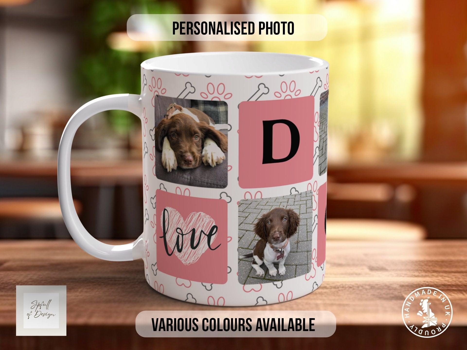Personalised Dog Mug - Pink Photo Grid - Multiple Mug Colours - Sipfull of Design