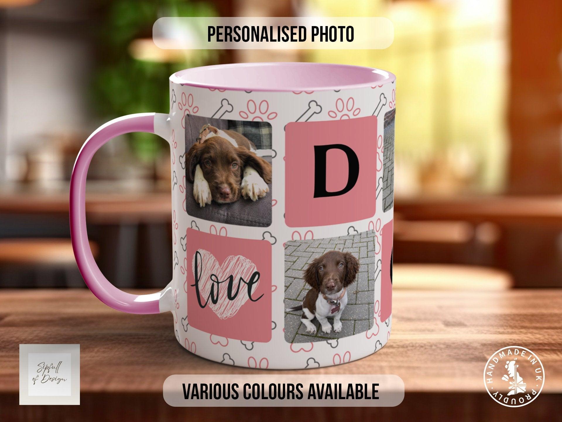 Personalised Dog Mug - Pink Photo Grid - Multiple Mug Colours - Sipfull of Design