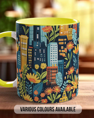 Cityscape Wildflower Pattern Full Wrap Coloured Art Mug - Design 3 - Sipfull of Design
