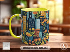 Cityscape Wildflower Pattern Full Wrap Coloured Art Mug - Design 3