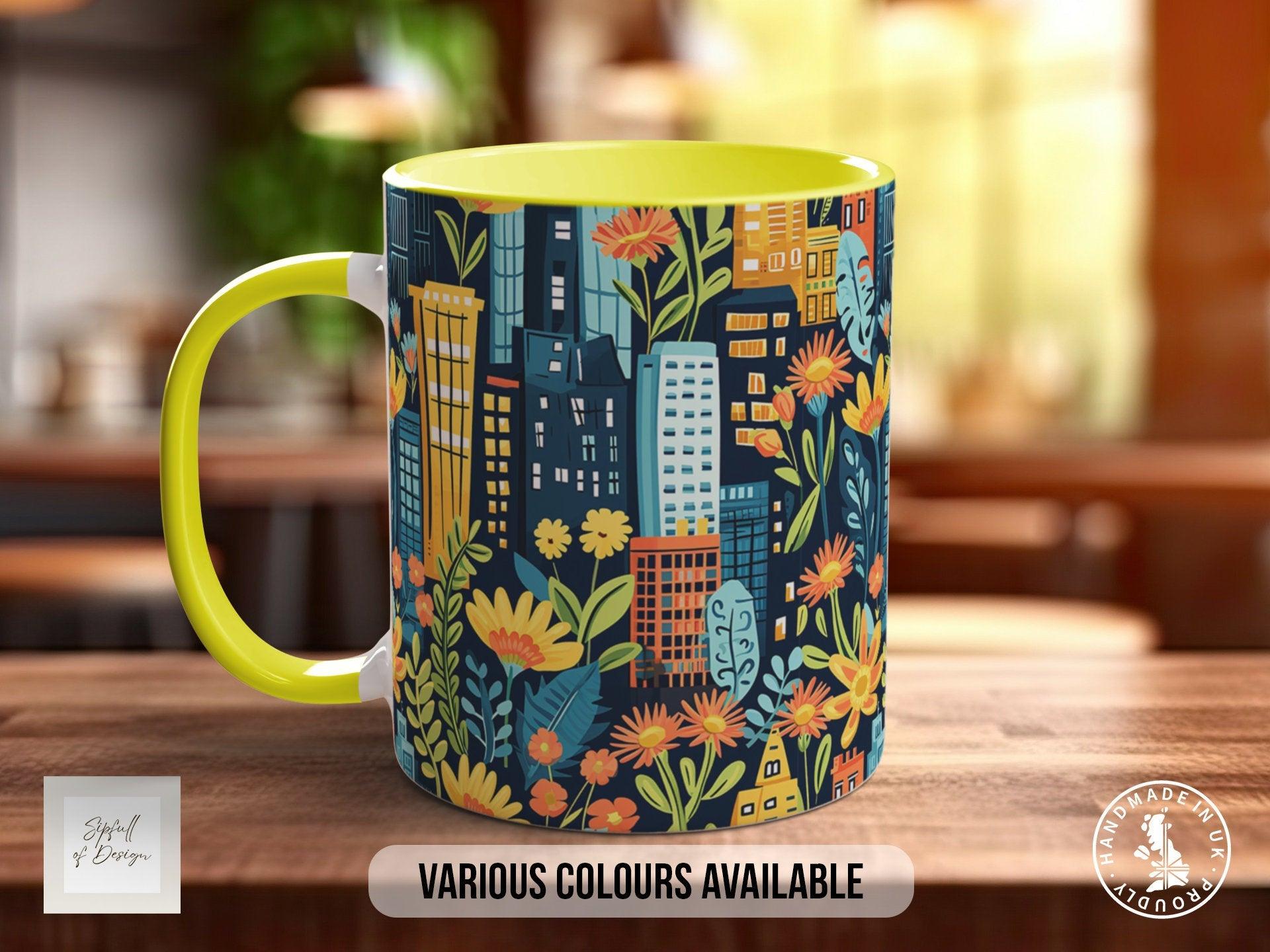 Cityscape Wildflower Pattern Full Wrap Coloured Art Mug - Design 3 - Sipfull of Design