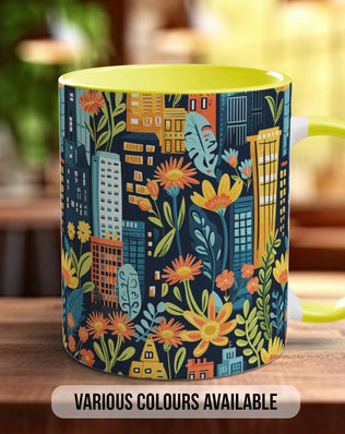 Cityscape Wildflower Pattern Full Wrap Coloured Art Mug - Design 3 - Sipfull of Design