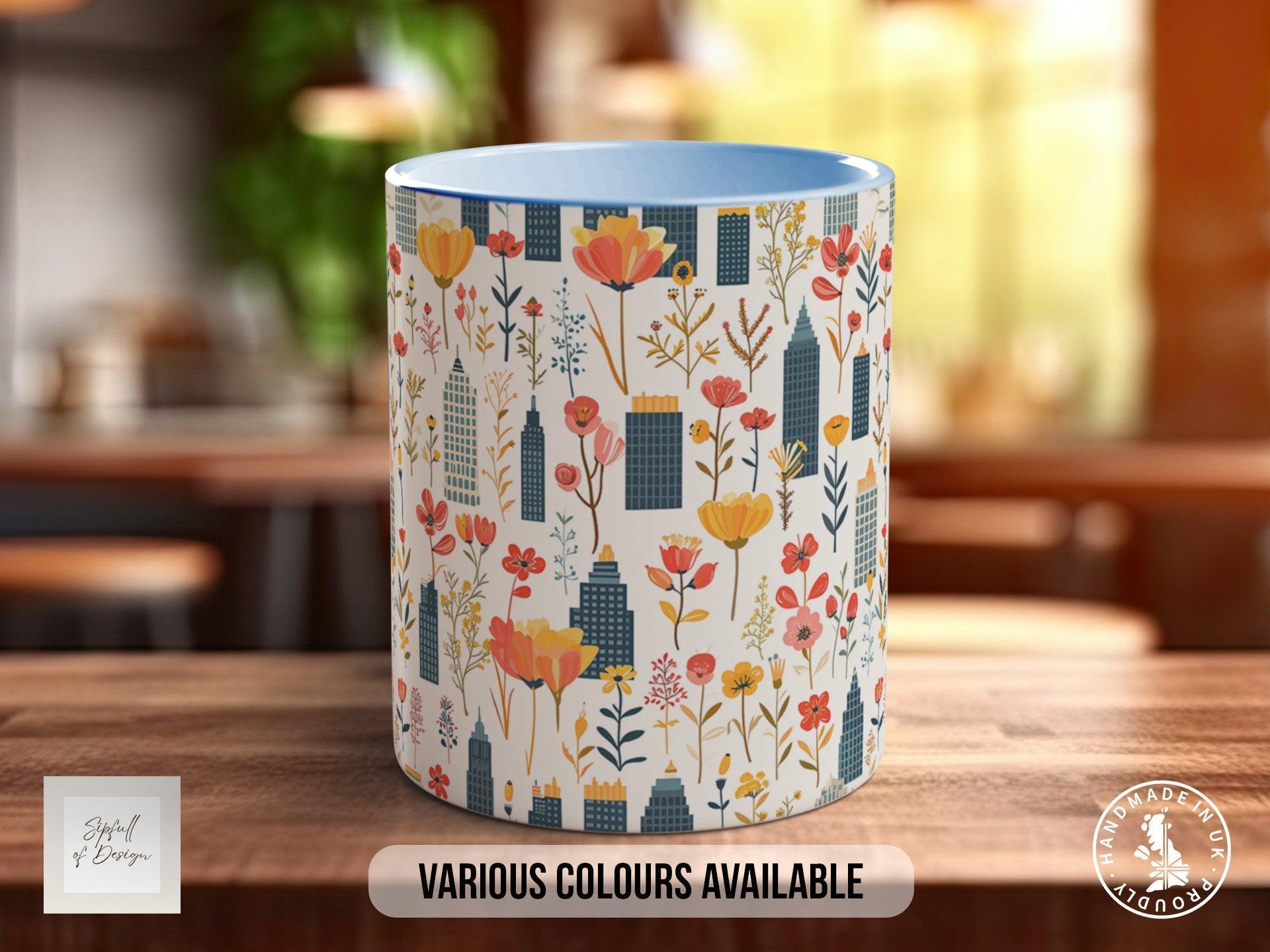 Cityscape Wildflower Pattern Full Wrap Coloured Art Mug - Design 4 - Sipfull of Design