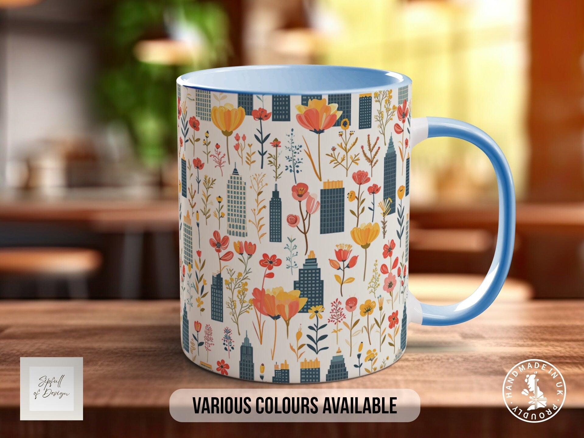 Cityscape Wildflower Pattern Full Wrap Coloured Art Mug - Design 4 - Sipfull of Design
