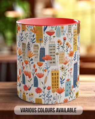 Cityscape Wildflower Pattern Full Wrap Coloured Art Mug - Design 6 - Sipfull of Design