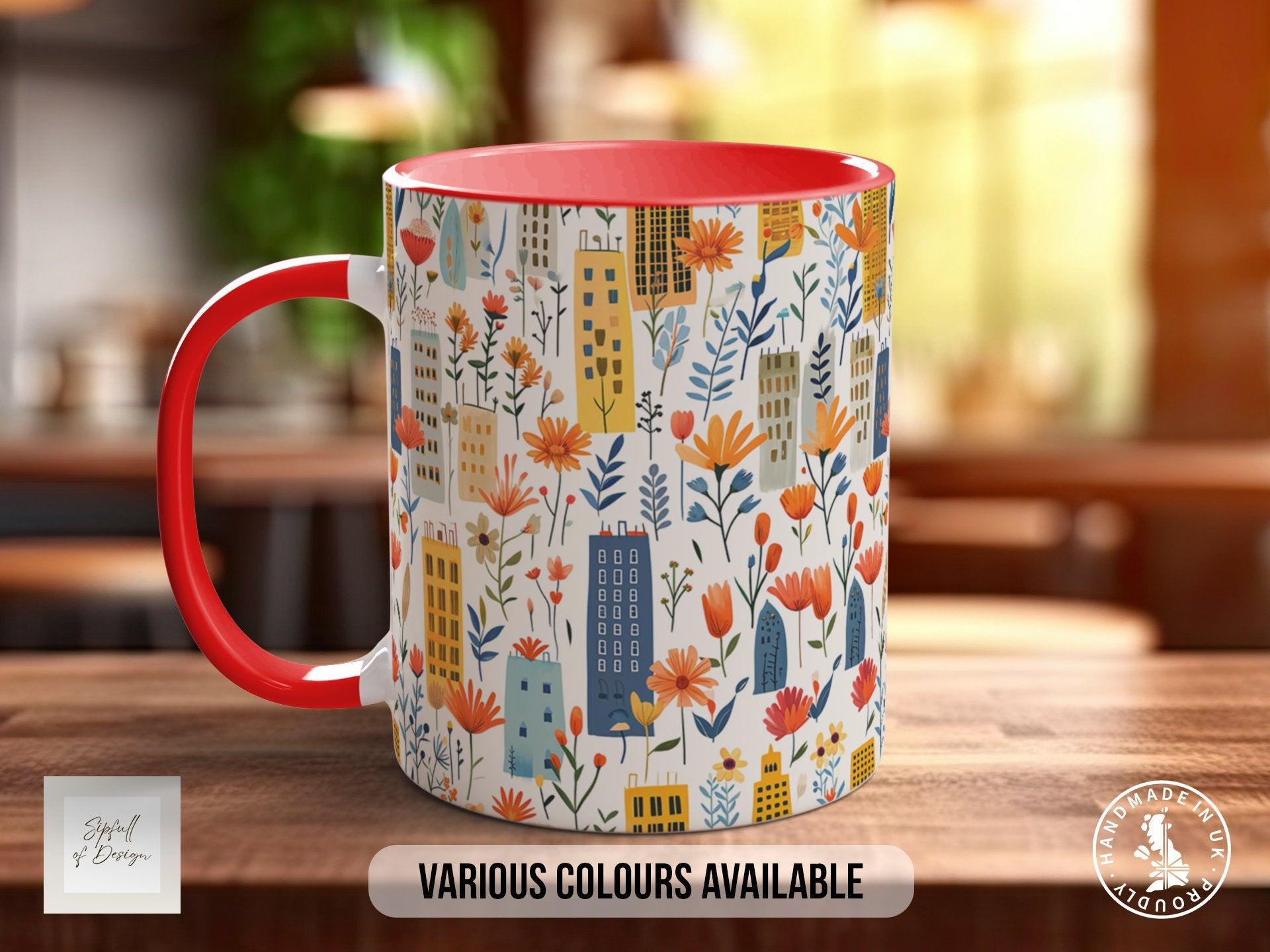 Cityscape Wildflower Pattern Full Wrap Coloured Art Mug - Design 6 - Sipfull of Design
