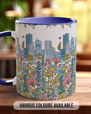 Cityscape Wildflower Pattern Full Wrap Coloured Art Mug - Design 7 - Sipfull of Design