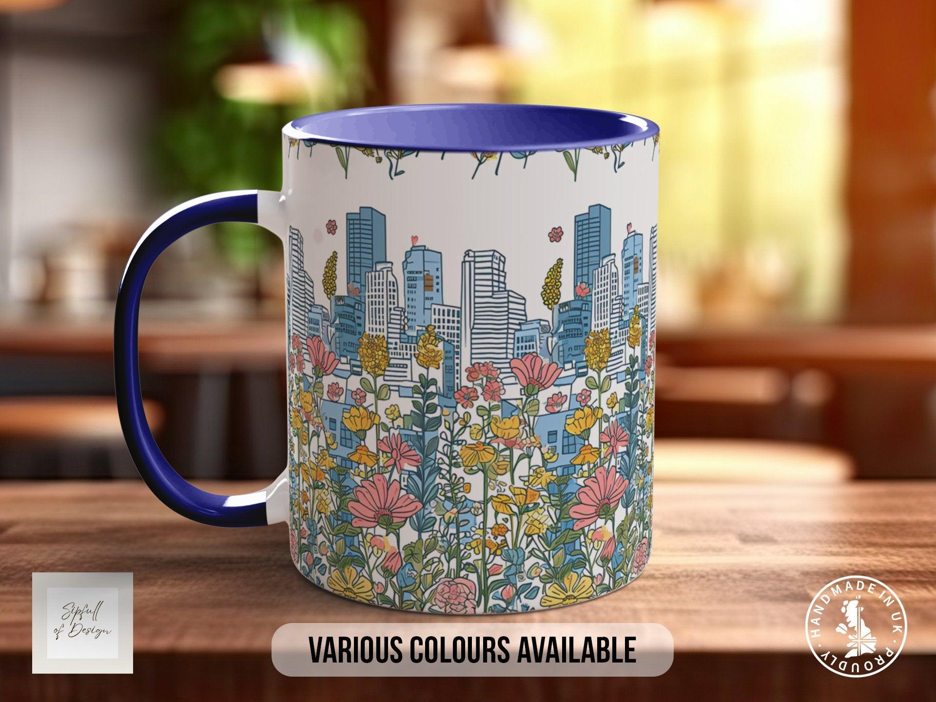 Cityscape Wildflower Pattern Full Wrap Coloured Art Mug - Design 7 - Sipfull of Design