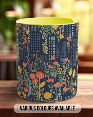 Cityscape Wildflower Pattern Full Wrap Coloured Art Mug - Design 10 - Sipfull of Design