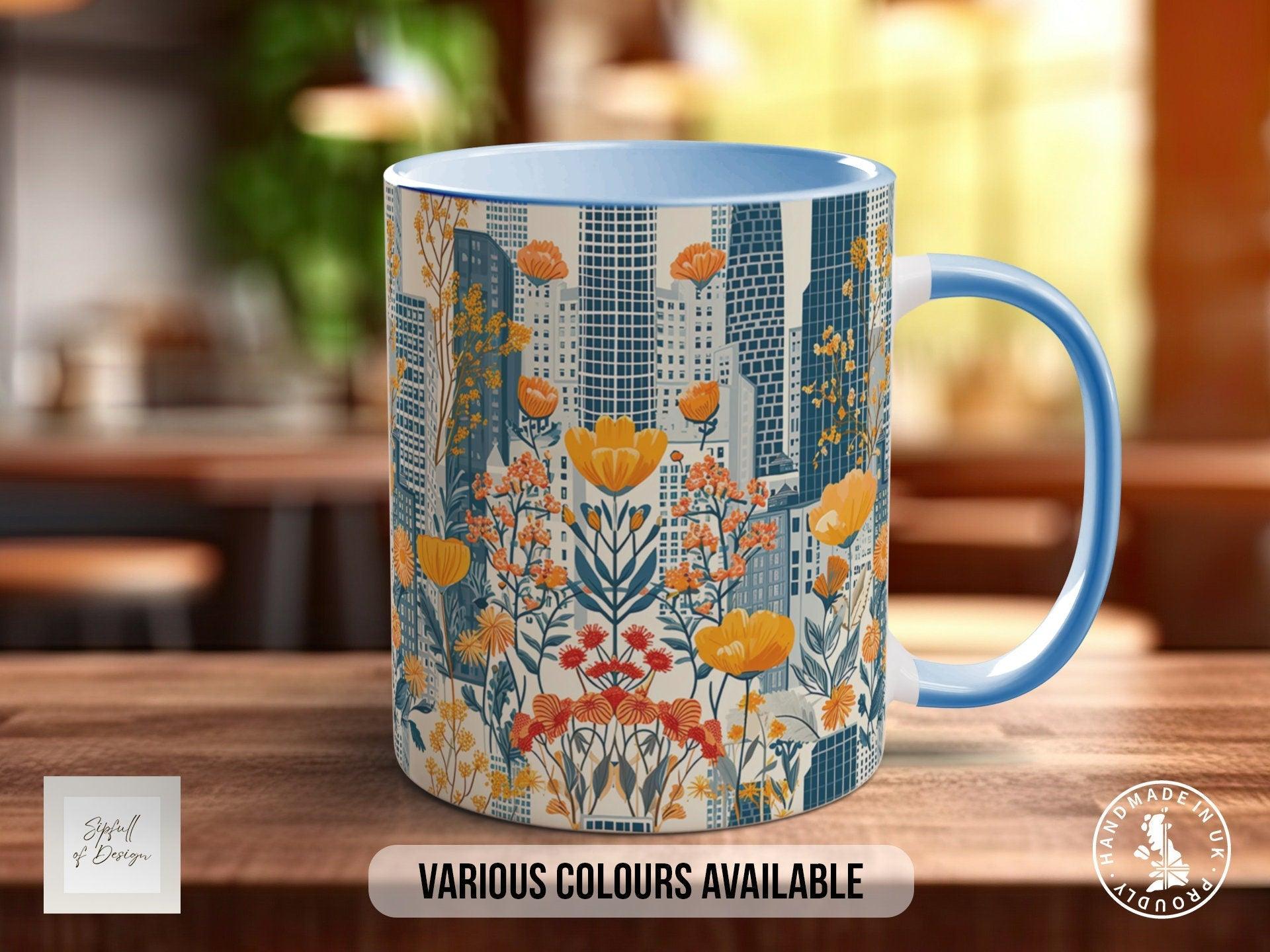 Cityscape Wildflower Pattern Full Wrap Coloured Art Mug - Design 11 - Sipfull of Design