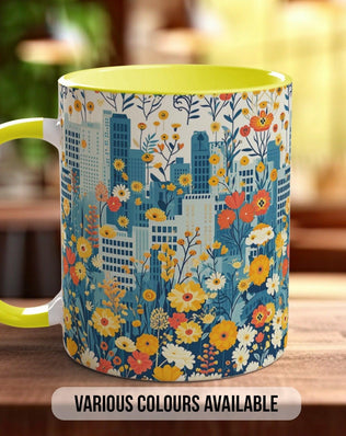 Cityscape Wildflower Pattern Full Wrap Coloured Art Mug - Design 14 - Sipfull of Design