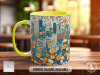 Cityscape Wildflower Pattern Full Wrap Coloured Art Mug - Design 14 - Sipfull of Design