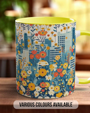 Cityscape Wildflower Pattern Full Wrap Coloured Art Mug - Design 14 - Sipfull of Design