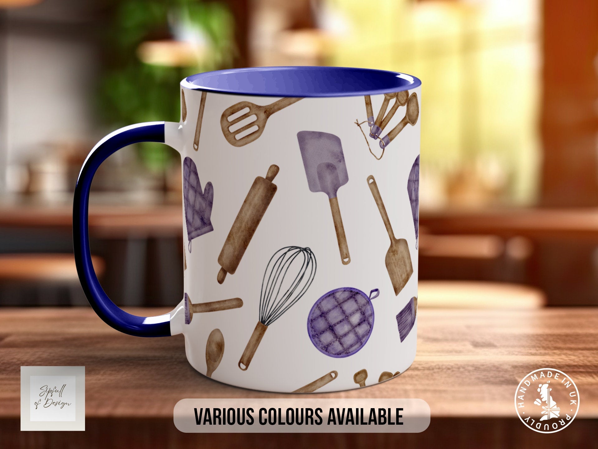 Coloured Baking Pattern Full Wrap Mug - Design 2 - Love Cooking - Kitchen Theme