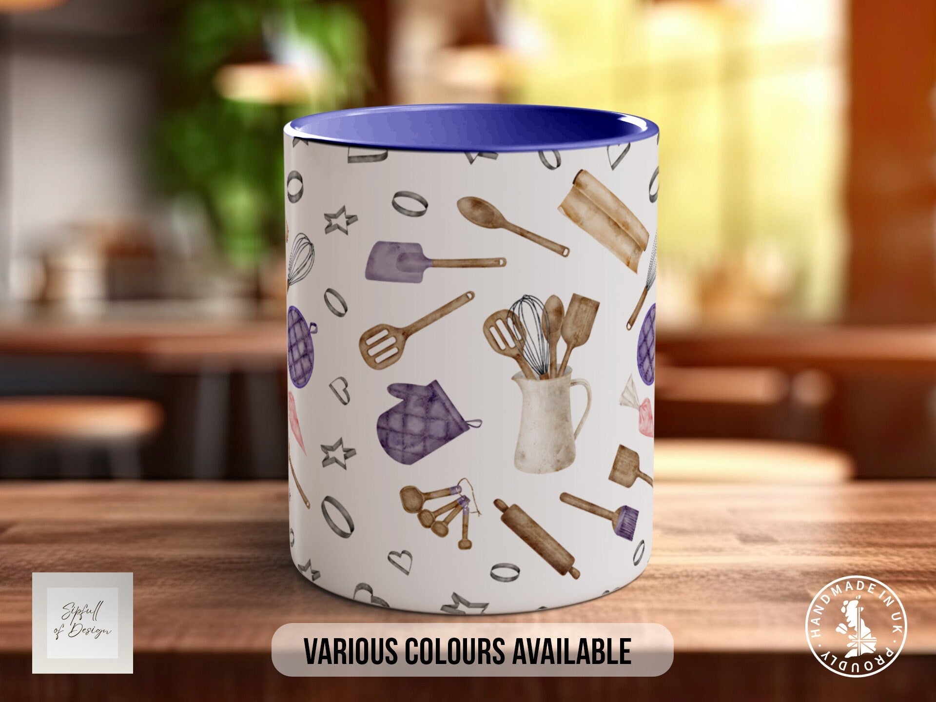 Coloured Baking Pattern Full Wrap Mug - Design 5 - Love Cooking - Kitchen Theme
