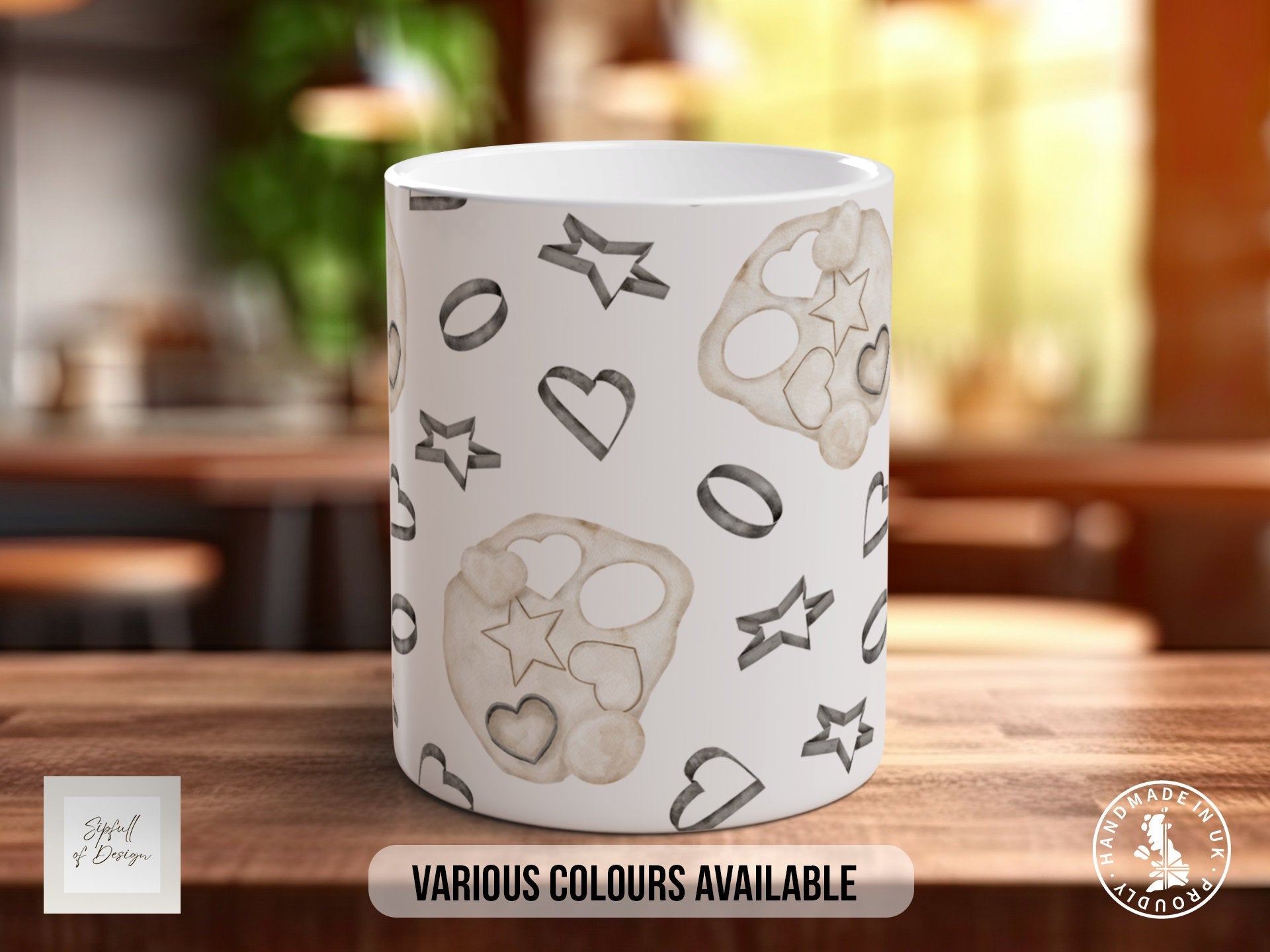 Coloured Baking Pattern Full Wrap Mug - Design 8 - Love Cooking - Kitchen Theme