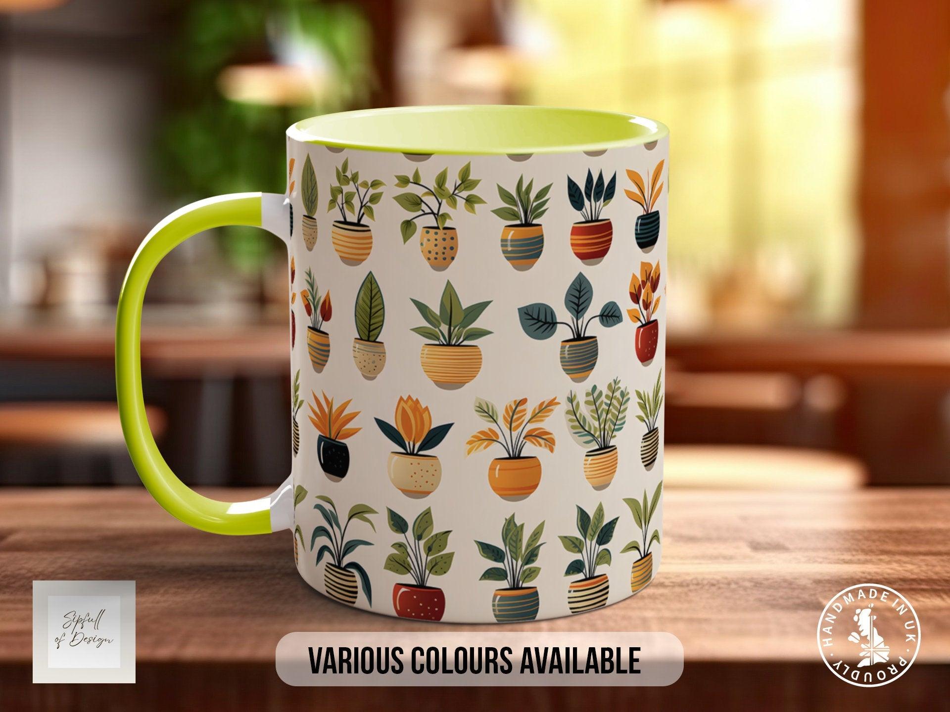 House Plants Full Wrap Art Mug - Design 2 - Coloured 11oz, Bone China 10oz and 15oz and Latte 12oz options. - Sipfull of Design