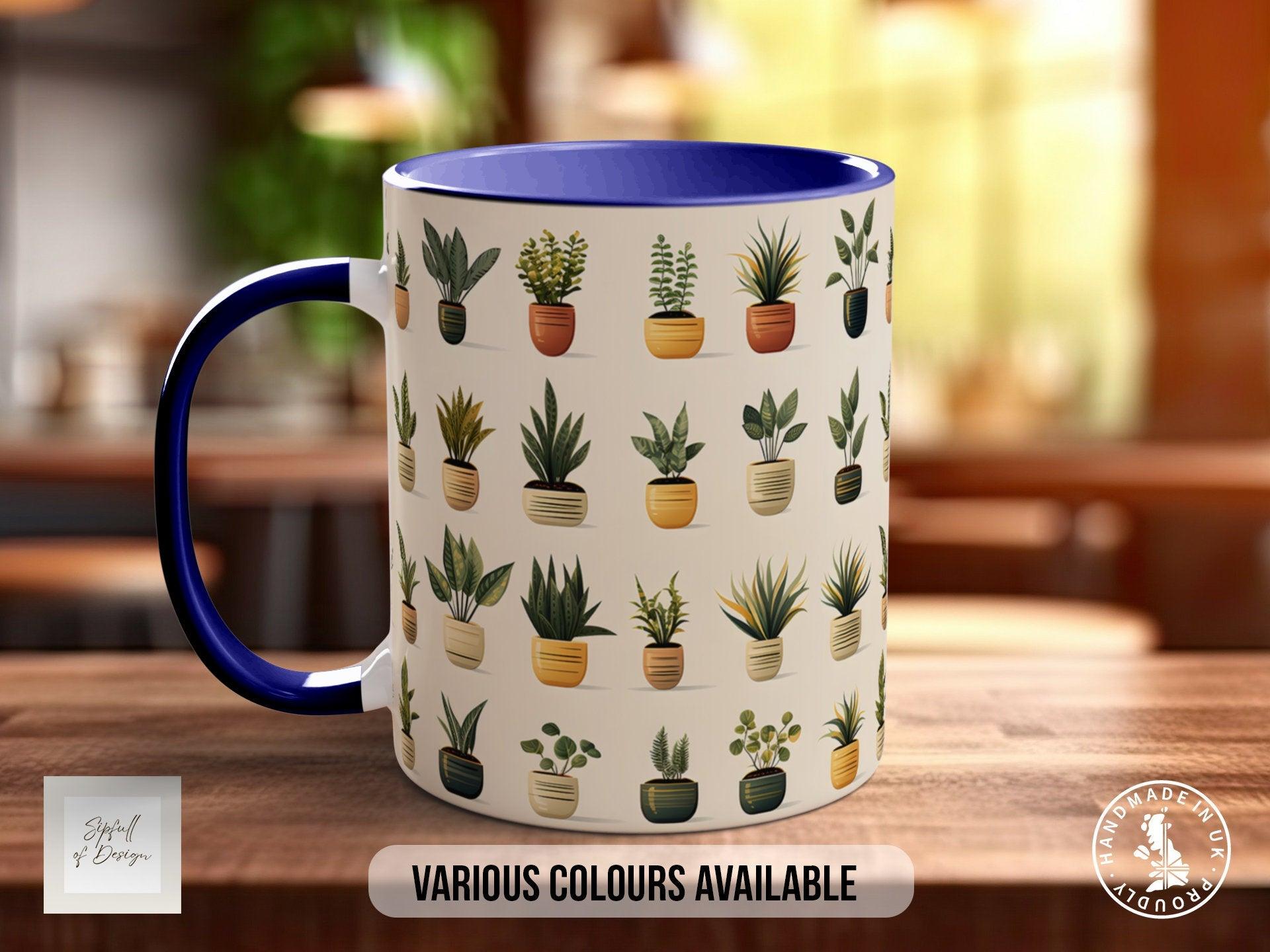 House Plants Full Wrap Art Mug - Design 3 - Coloured 11oz, Bone China 10oz and 15oz and Latte 12oz options. - Sipfull of Design