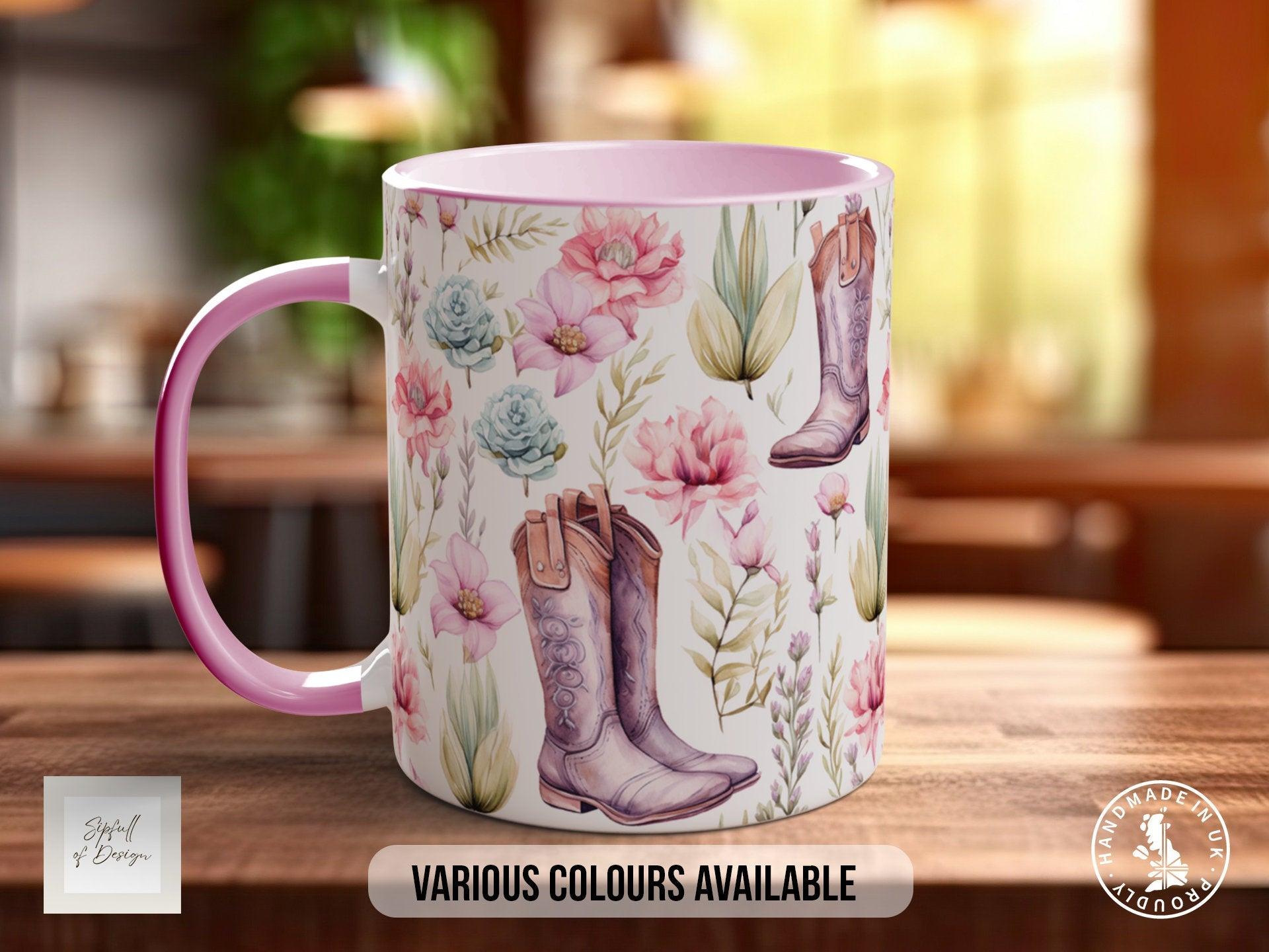 Coloured Floral Western Boho Full Wrap Art Mug - Design 9 - Sipfull of Design