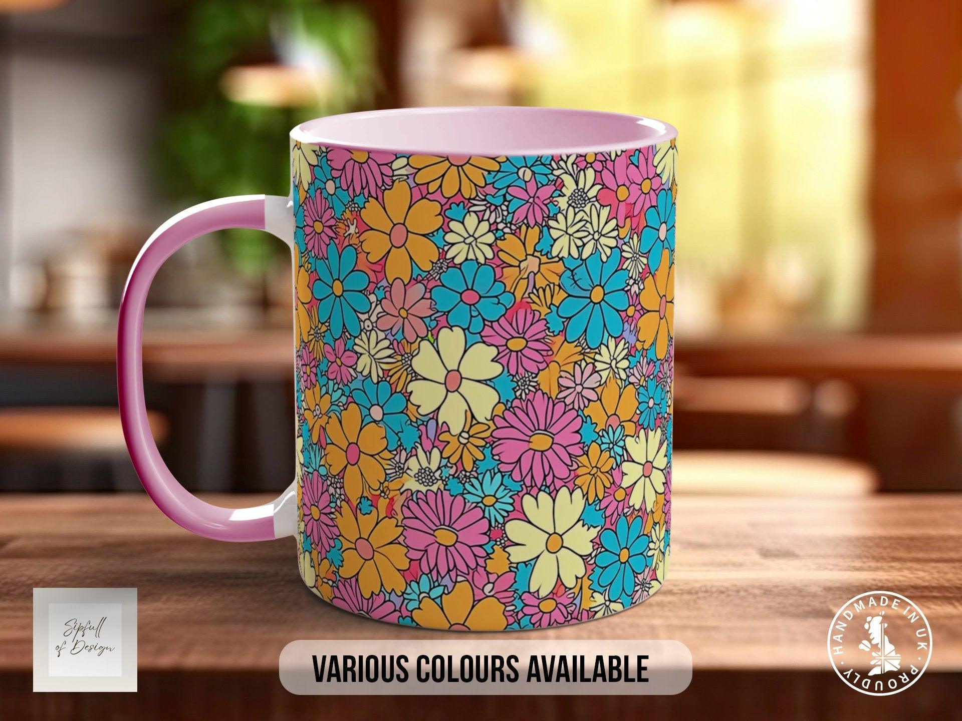 Coloured Groovy Flowers Full Wrap Art Mug - Design 1 - Sipfull of Design