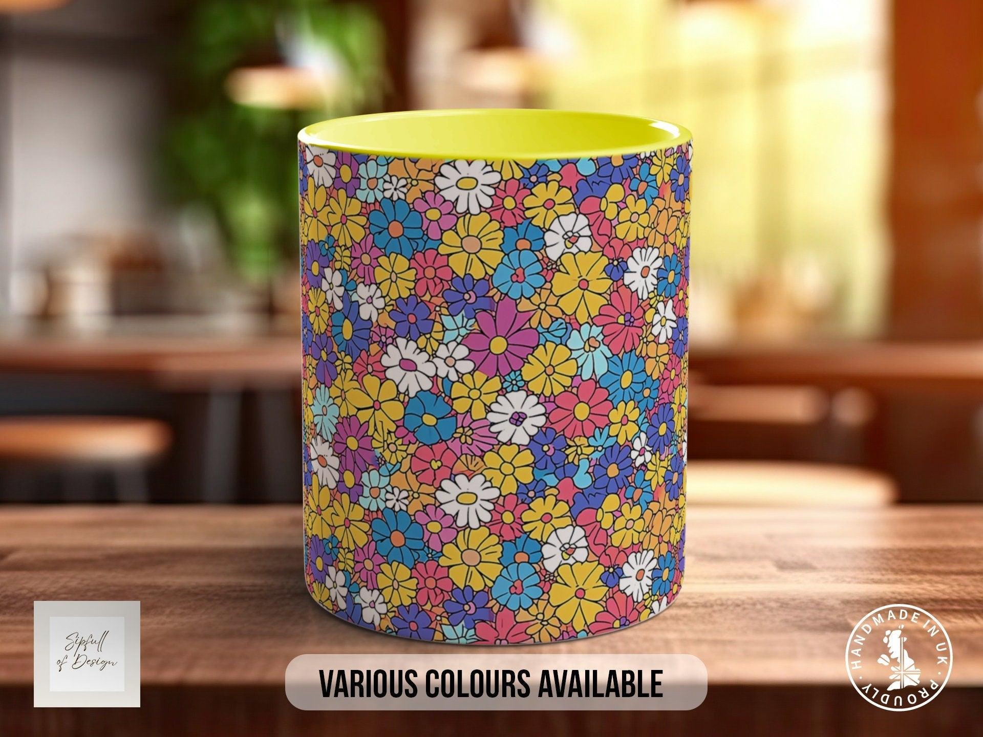 Coloured Groovy Flowers Full Wrap Art Mug - Design 3 - Sipfull of Design