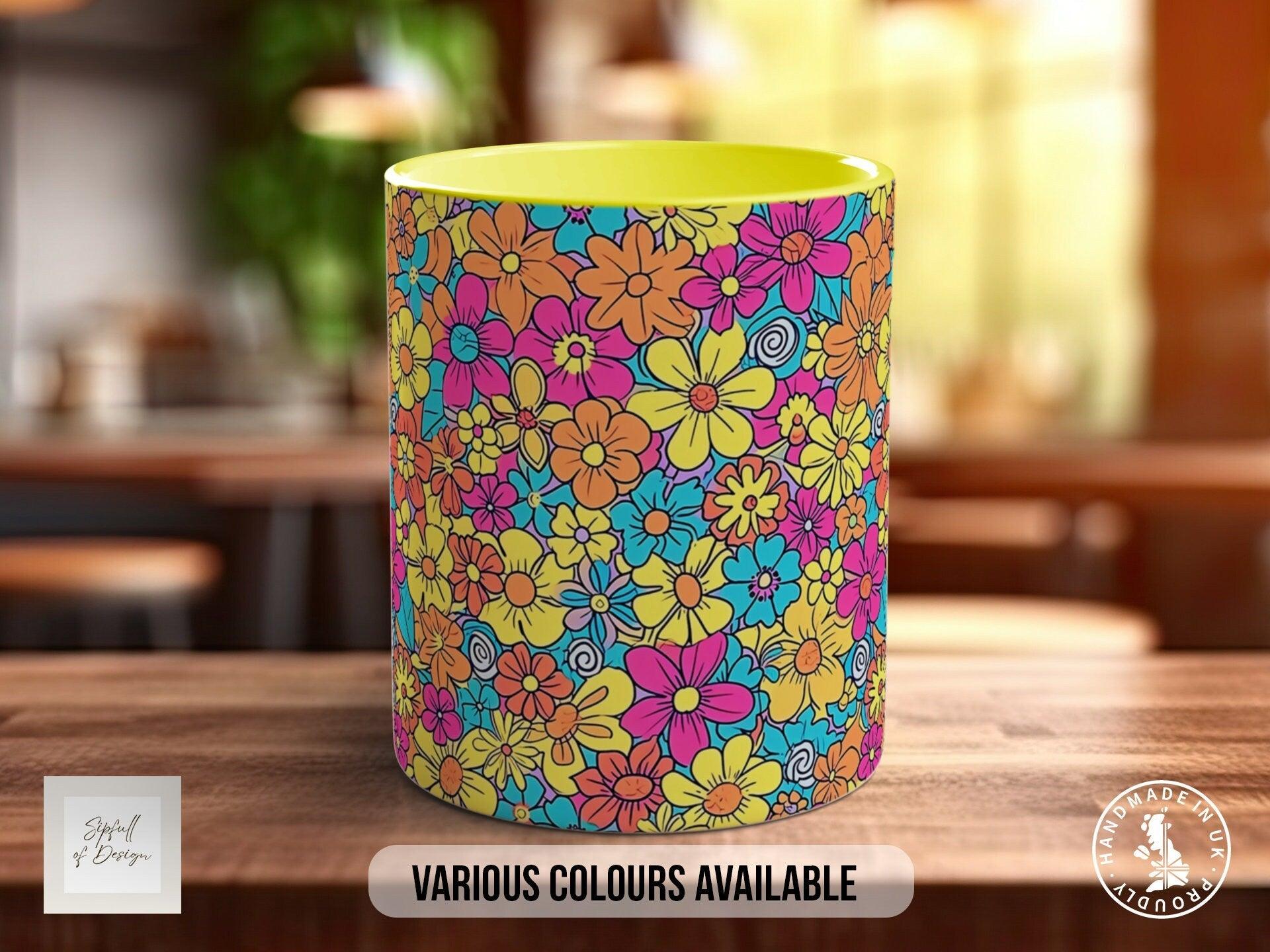 Coloured Groovy Flowers Full Wrap Art Mug - Design 5 - Sipfull of Design