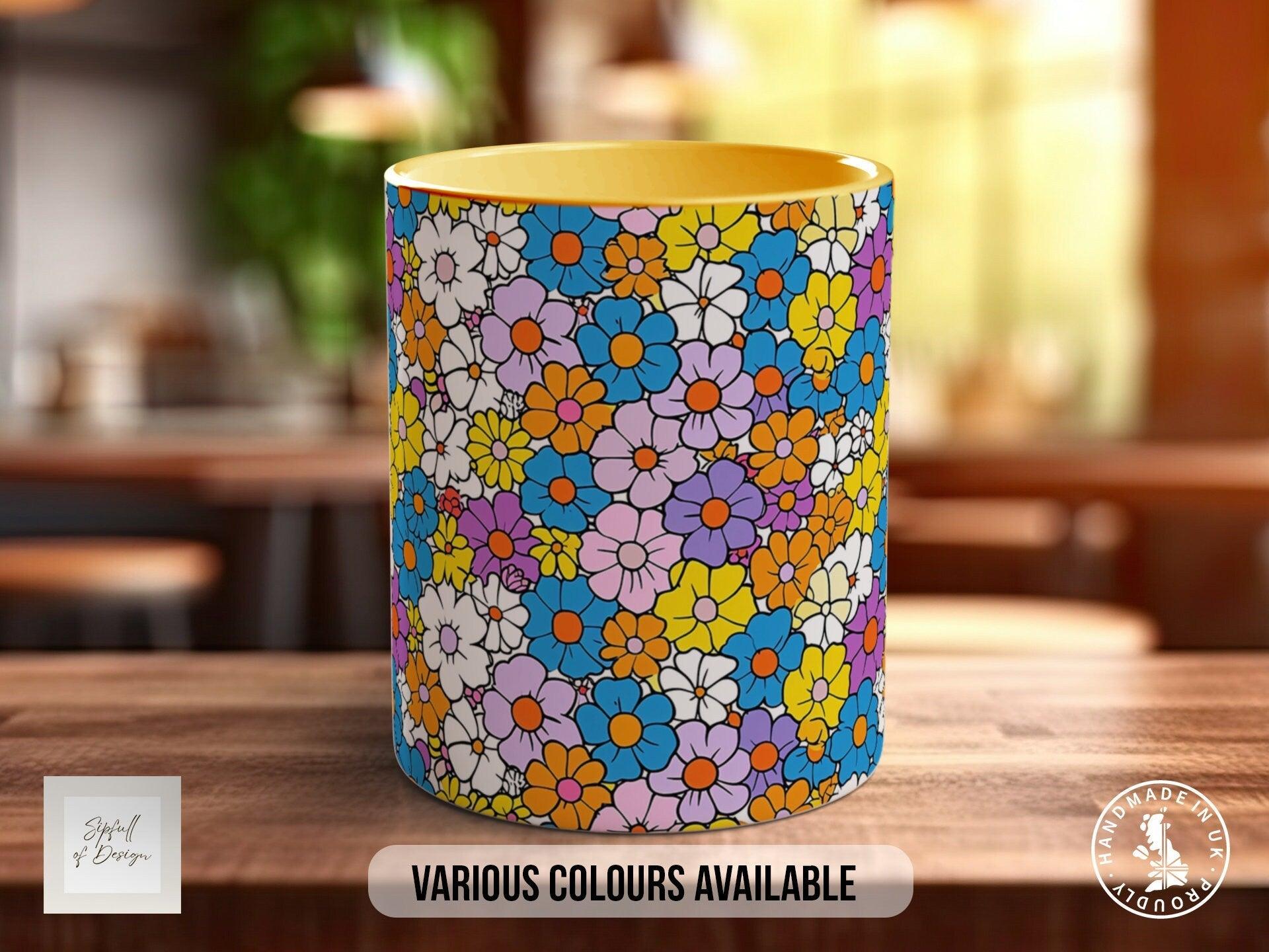 Coloured Groovy Flowers Full Wrap Art Mug - Design 6 - Sipfull of Design