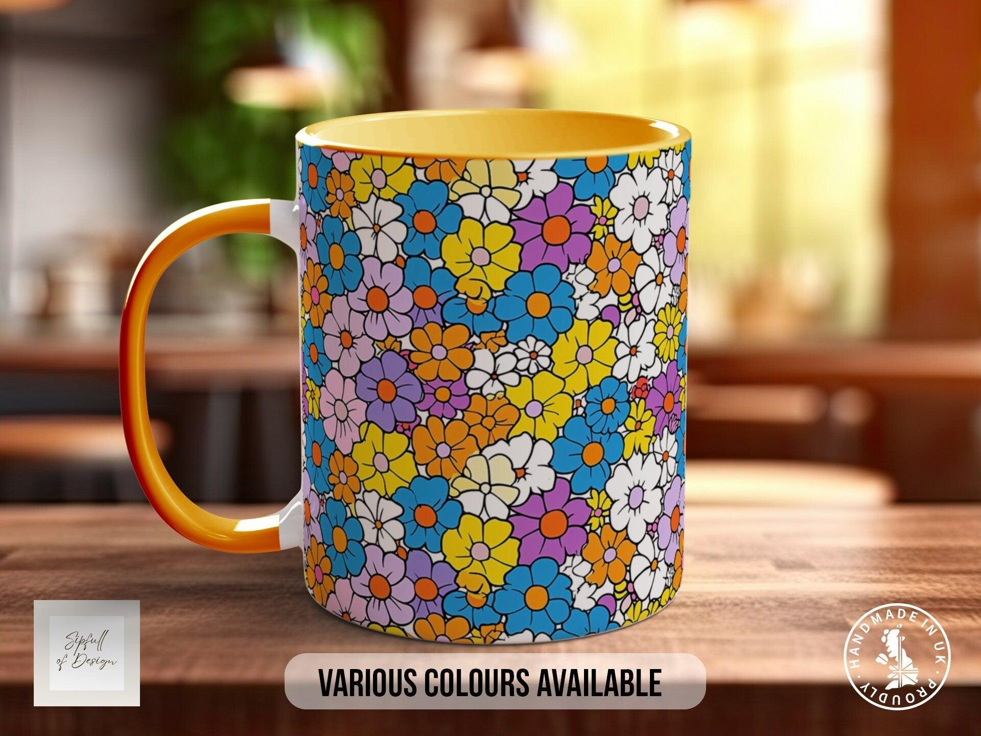Coloured Groovy Flowers Full Wrap Art Mug - Design 6 - Sipfull of Design