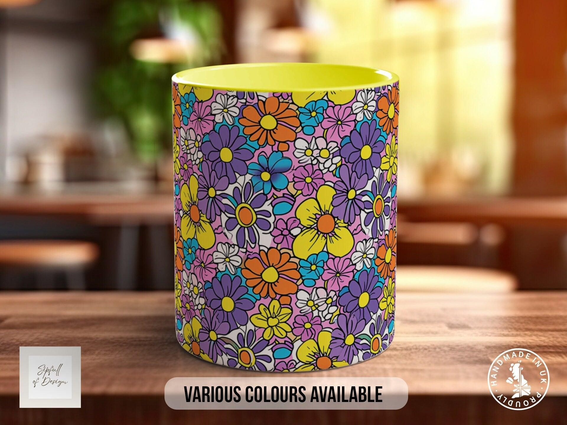 Coloured Groovy Flowers Full Wrap Art Mug - Design 7 - Sipfull of Design