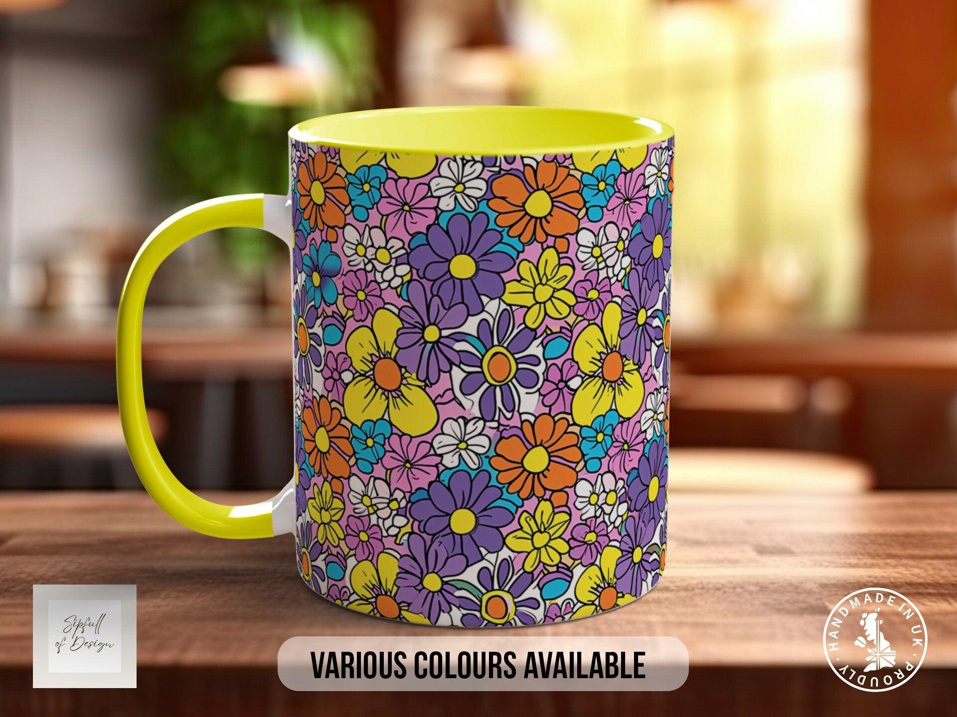 Coloured Groovy Flowers Full Wrap Art Mug - Design 7 - Sipfull of Design